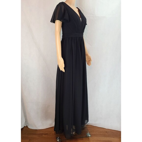 New Gala Special Occasion (2) Black Chiffon Flutter Sleeve Maxi Dress - Picture 9 of 10